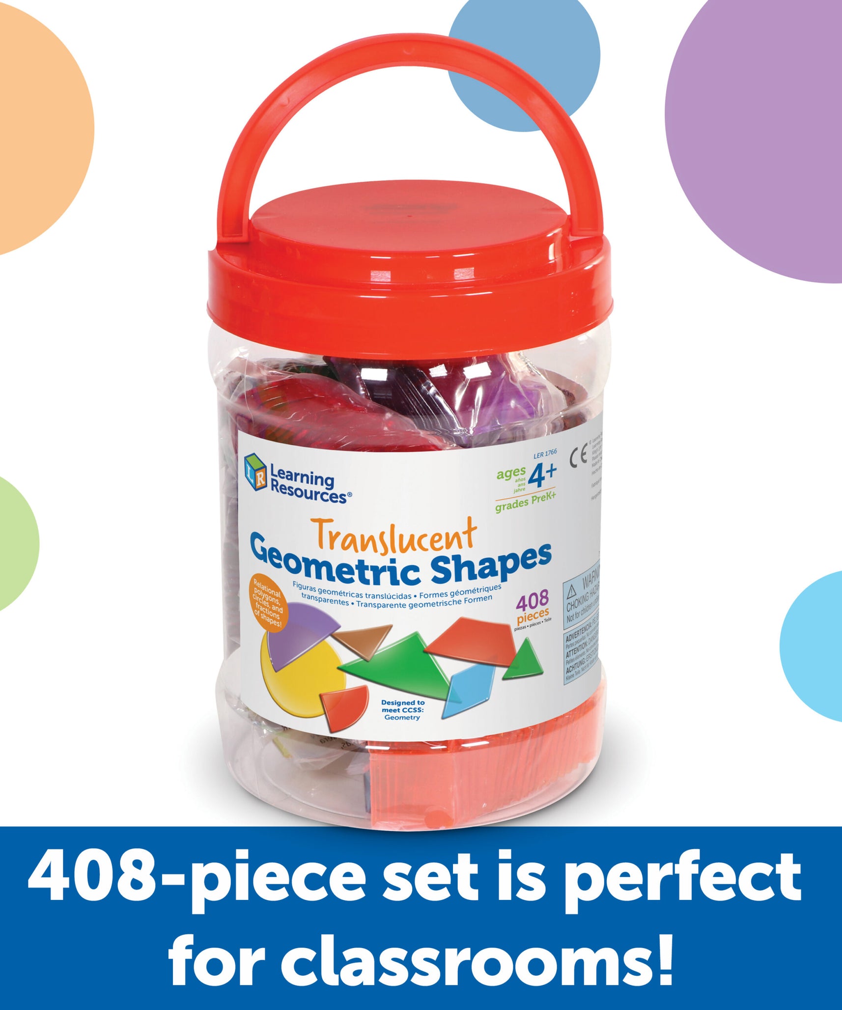 موارد تعليمية - أشكال هندسية شفافة، مجموعة من 408، مهارات الهندسة المبكرة للأطفال (4 سنوات فما فوق)