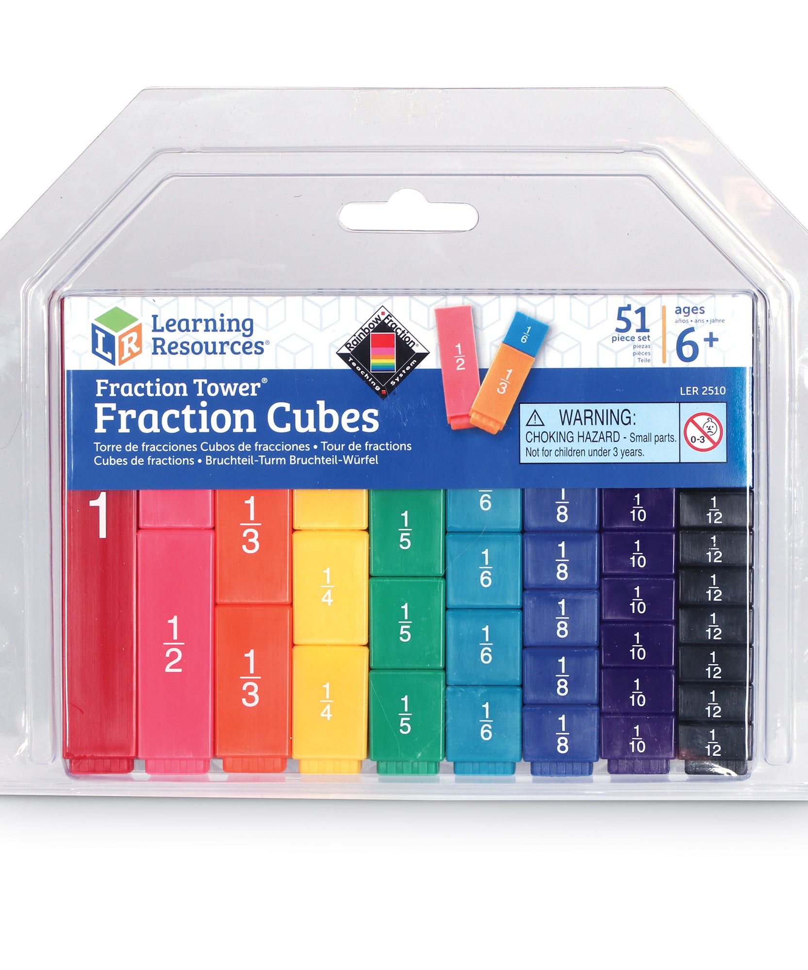 مكعبات الكسور من Learning Resources، مجموعة من 51 قطعة مُرمَّزة بالألوان لتعليم الرياضيات، مكعبات متشابكة لتعلم الكسور عمليًا