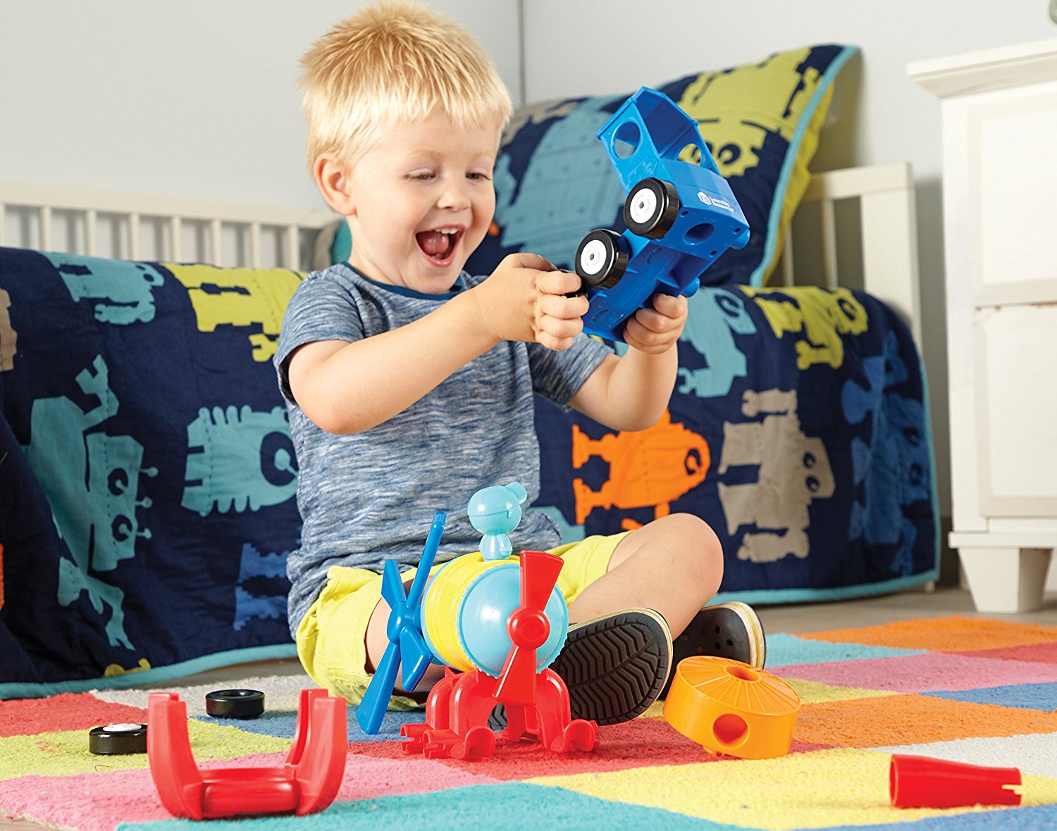 مجموعة بناء مركبة STEM 3 في 1 من Learning Resources للأطفال من عمر سنتين فما فوق: صاروخ-قطار-مروحية