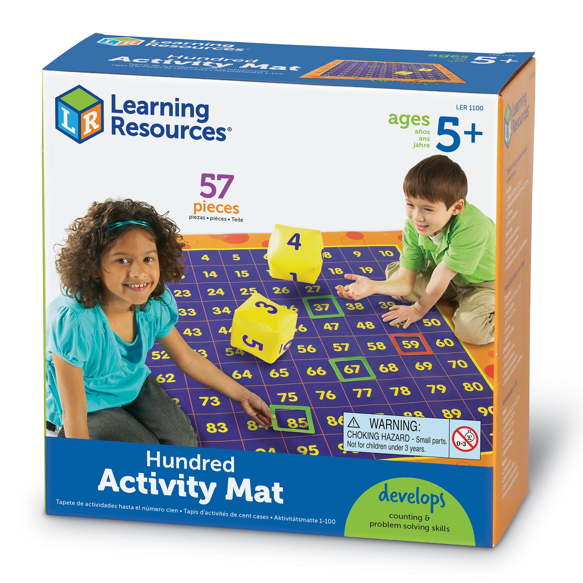Learning Resources Hip Hoppin' Hundred Mat Activity Set, Giant Floor Mat for Counting and Number Patterns, Includes 2 Inflatable Cubes and 54 Number Frames, Maths Game for Ages 5+