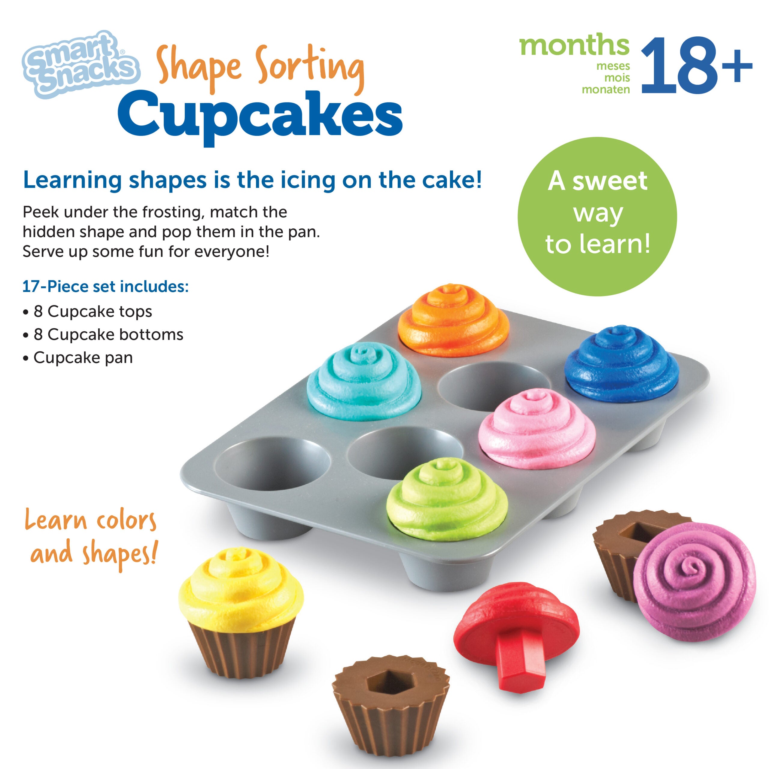 مصادر التعلم - كعكات صغيرة ذكية لفرز الأشكال، لعبة تعليمية للأطفال الصغار، تُعلّم الأشكال والألوان والمهارات الحركية الدقيقة، للأعمار من 18 شهرًا فما فوق