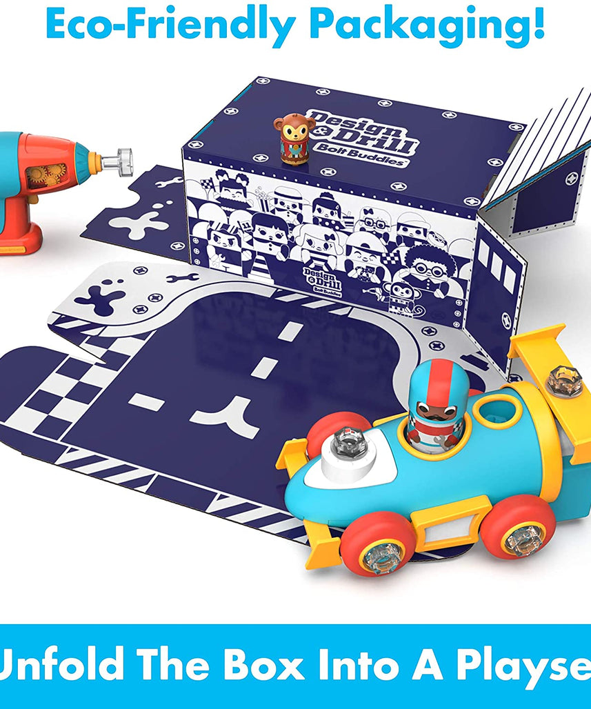 موارد التعلم تصميم وحفر بولت باديز سباق السيارات، لعبة بناء STEM مع مثقاب كهربائي مناسب للأطفال وشخصيات، للأعمار من 3 سنوات فما فوق