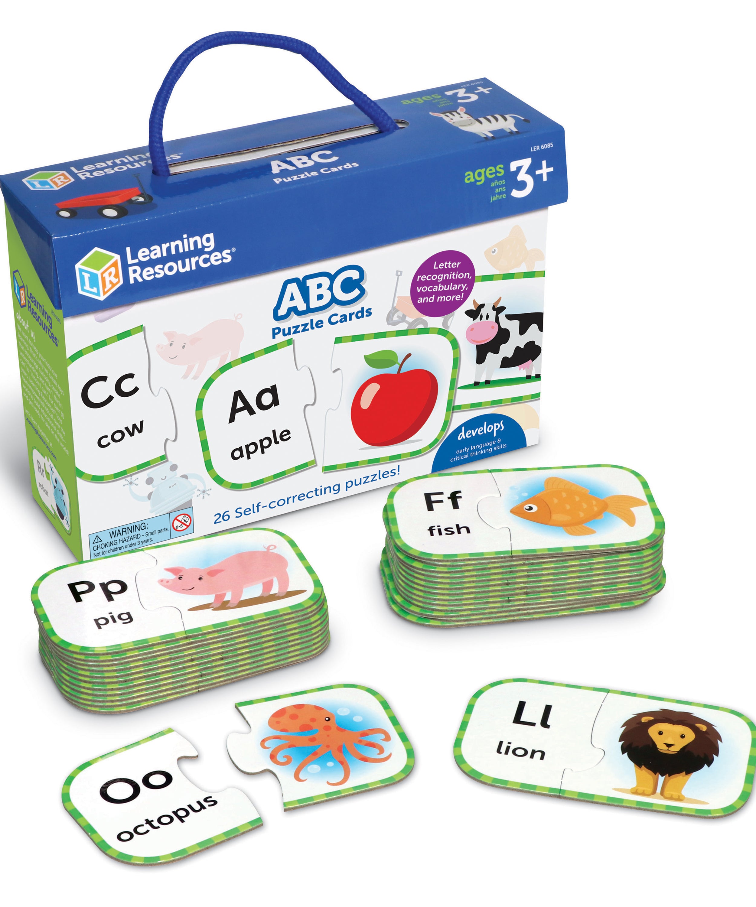 بطاقات ألغاز ABC من Learning Resources، مجموعة من 26 لغز مطابقة الحروف ذاتية التصحيح، تُعلّم الأبجدية ومهارات اللغة المبكرة، للأعمار من 3 سنوات فما فوق