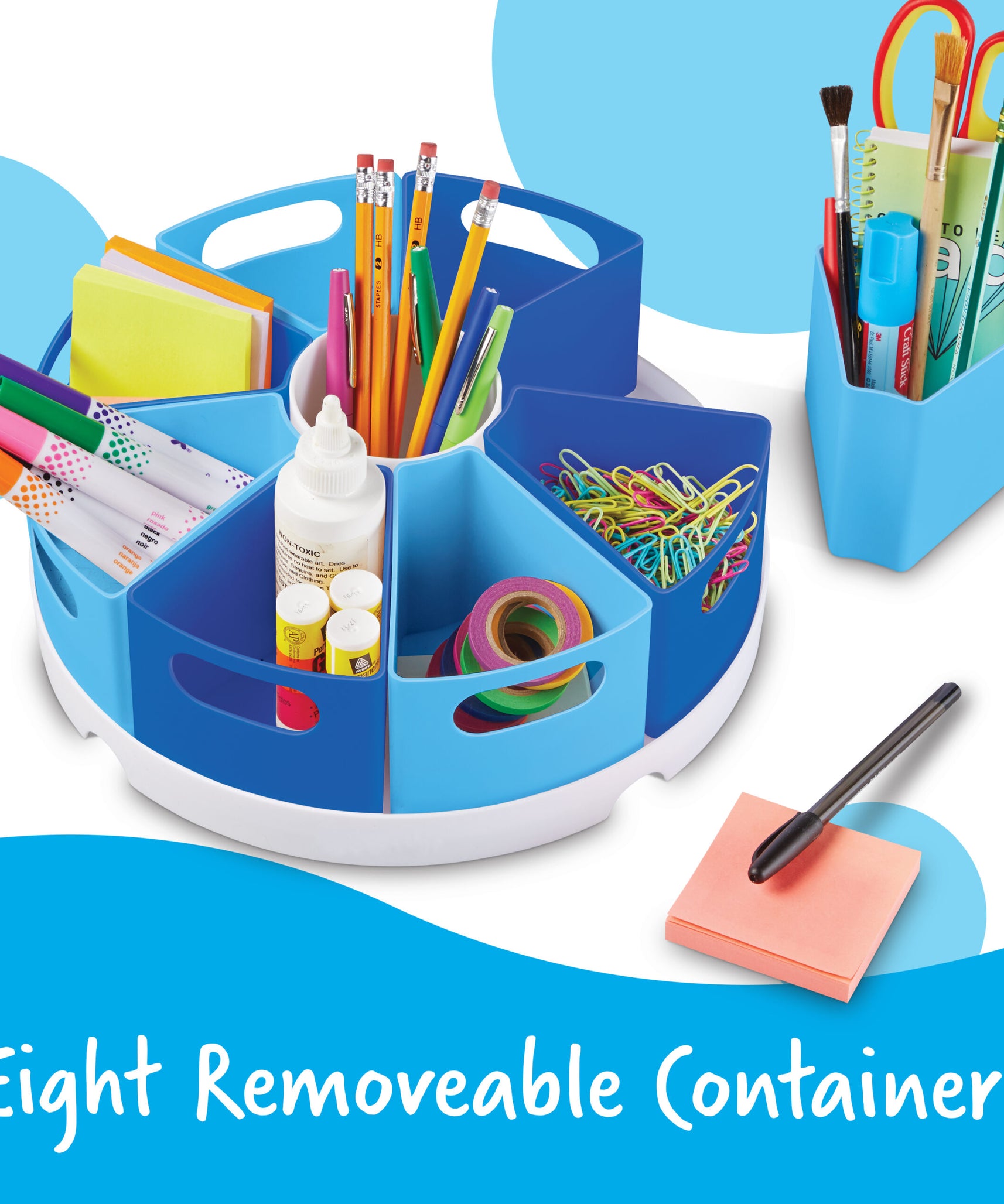 مركز تخزين Create-a-Space من Learning Resources، منظم مكتب مع 8 حاويات قابلة للإزالة، لتخزين لوازم الفصل الدراسي أو المنزل أو المكتب، صينية قطرها 30 سم، مناسب للأعمار من 3 سنوات فما فوق