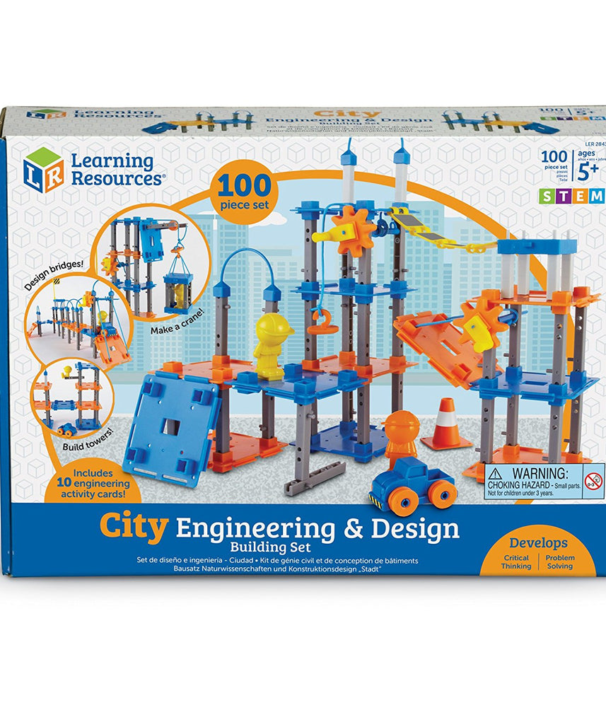 Learning Resources City Engineering & Design Building Set, Hands-On STEM & STEAM Construction Kit for Kids, Encourages Early Engineering & Creative Problem-Solving, 100 Pieces & 10 Activity Cards, Ages 5+
