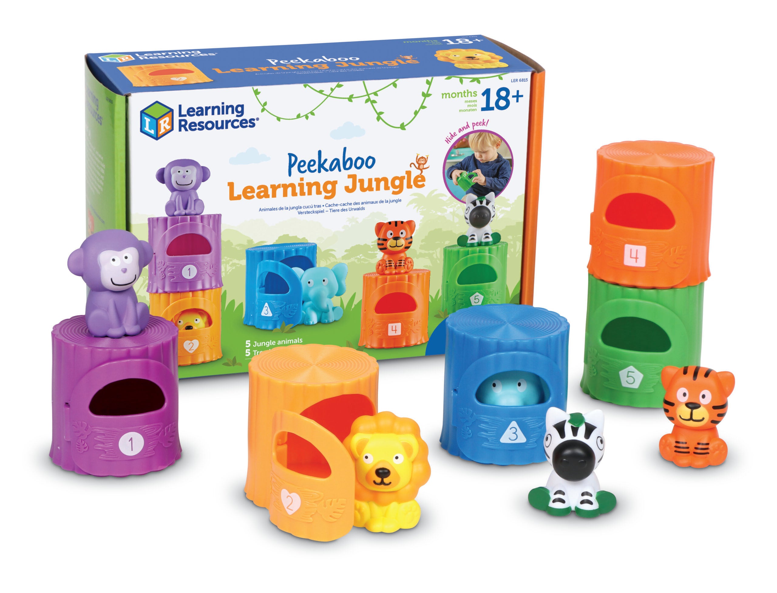 مجموعة ألعاب Peekaboo Learning Jungle من Learning Resources، لعبة تفاعلية للأطفال الصغار لتعليم العد والألوان والمهارات الحركية الدقيقة