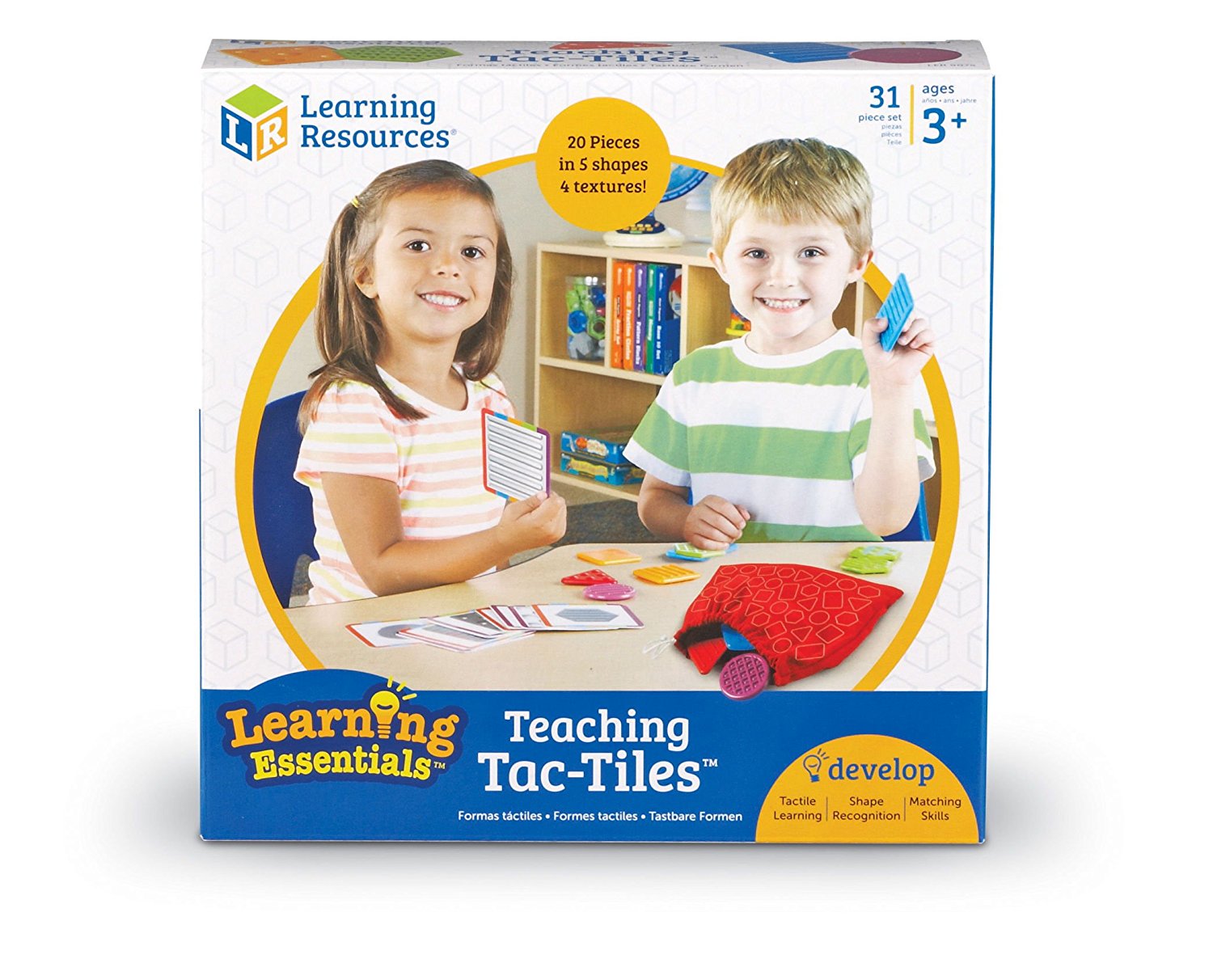 مجموعة أدوات التعلم اللمسية التعليمية Tac-Tiles LER 9075 من Learning Resources للتطور المبكر، تتضمن 20 قطعة و10 بطاقات أنشطة وحقيبة لمسية للعب الحسي