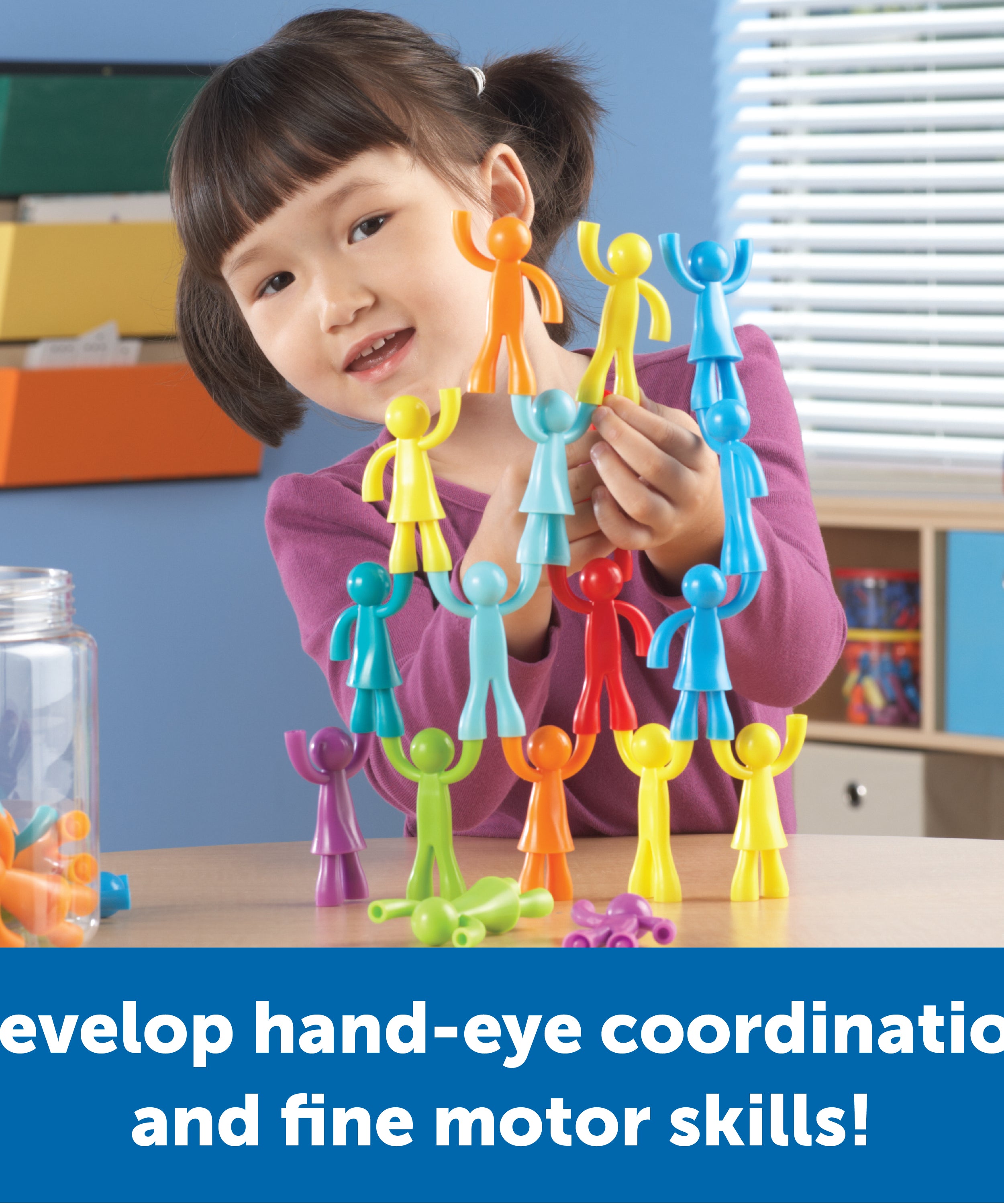 مجموعة أدوات البناء من Learning Resources All About Me Buddy Builders، مكونة من 32 شخصية، تُنمّي المهارات الحركية الدقيقة والرياضيات المبكرة، مثالية للعد والفرز والنمذجة، تتضمن 8 ألوان، مناسبة للأعمار من 3 سنوات فما فوق