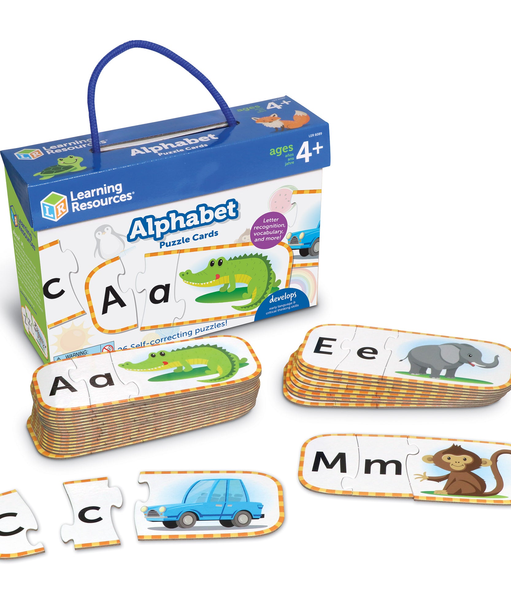 بطاقات ألغاز الحروف الأبجدية الكبيرة والصغيرة من Learning Resources، 26 لغزًا ذاتي التصحيح من ثلاث قطع لمرحلة ما قبل المدرسة، للأعمار من 4 سنوات فما فوق