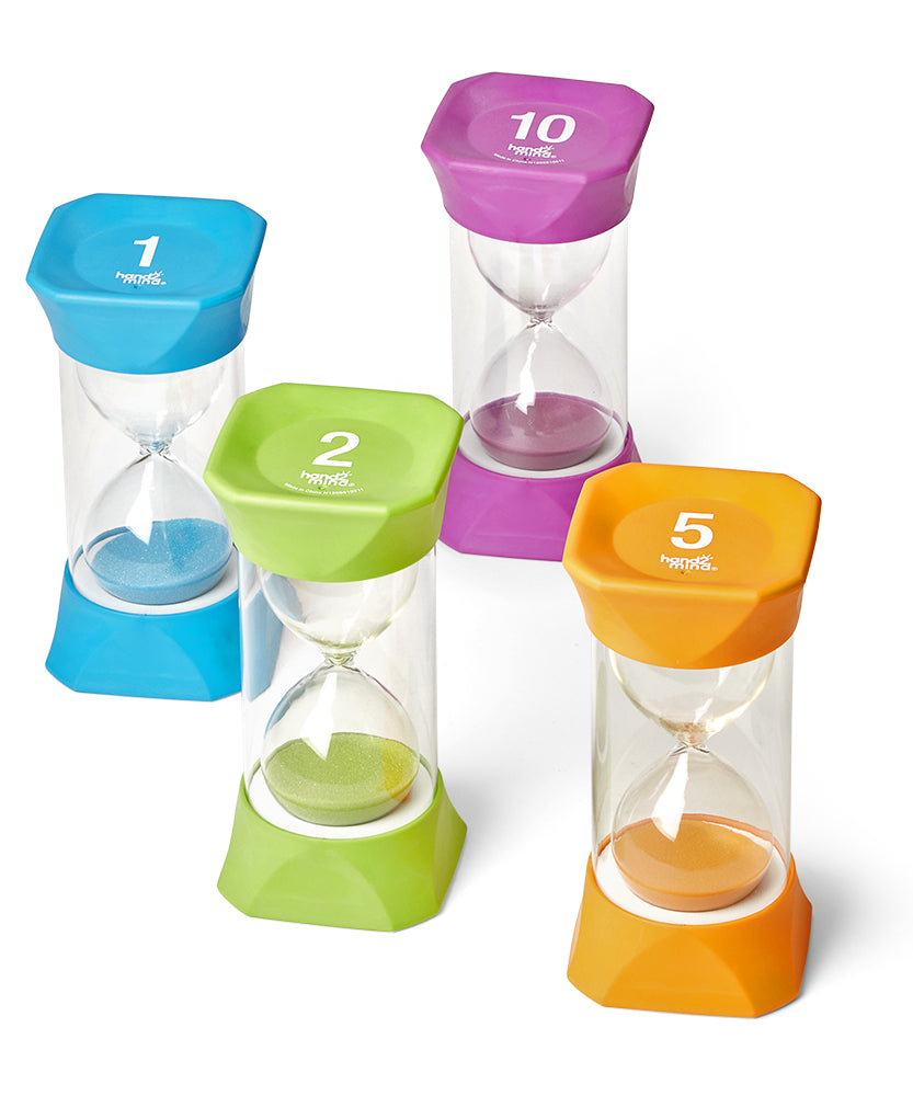 مجموعة مؤقتات الرمل الكبيرة من Learning Resources، مؤقتات الساعة الرملية الملونة للأطفال لتعلم إدارة الوقت، مؤقتات لمدة 1 و2 و5 و10 دقائق، للأعمار من 3 سنوات فما فوق