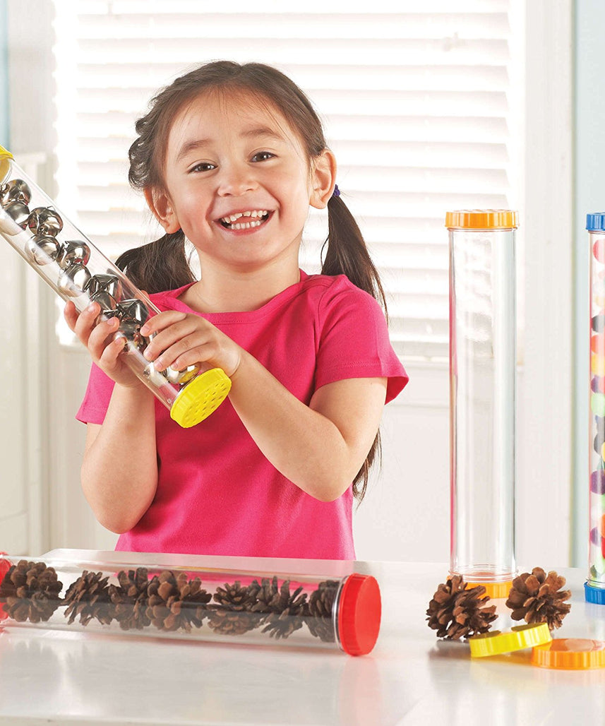 مصادر التعلم - أنابيب حسية للعلوم الأساسية، للاستكشاف الحسي والاكتشاف العلمي المبكر، مجموعة من 4 قطع بأغطية صلبة وجيدة التهوية، للأعمار من سنتين فما فوق