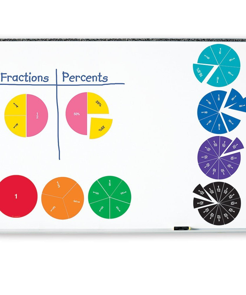 Learning Resources Double-Sided Magnetic Demonstration Rainbow Fraction Circles, Visualize Fractions and Percentages, Ideal for Whiteboard Demonstrations, Includes 9 Magnetic Circles and Activity Guide, For Ages 6+