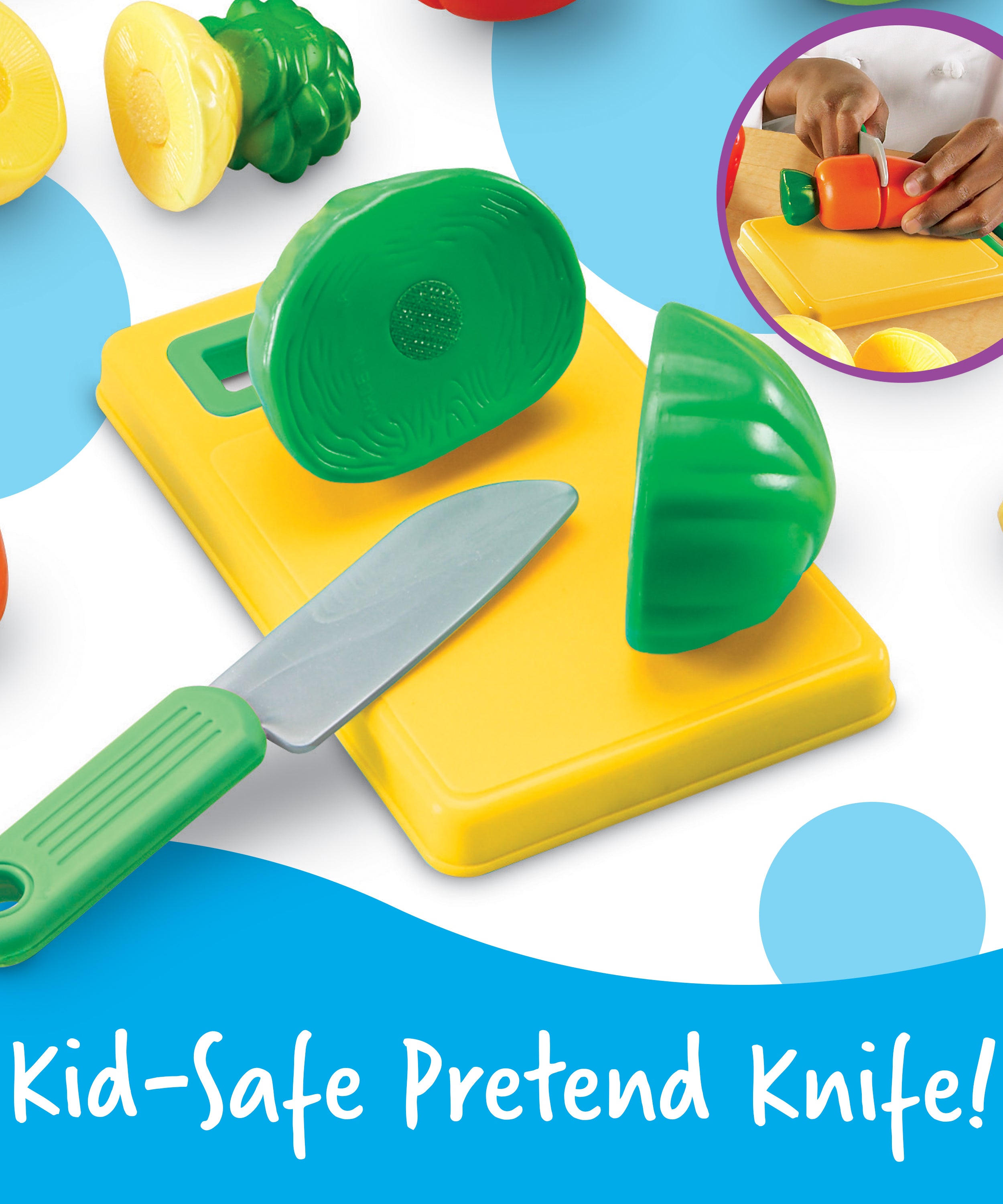 Learning Resources Pretend and Play Sliceable Fruits and Veggies, Set of 12 Healthy Food Play Pieces with Chopping Board and Knife, Imaginative Kitchen Toy for Fine Motor Skills, Ages 3+