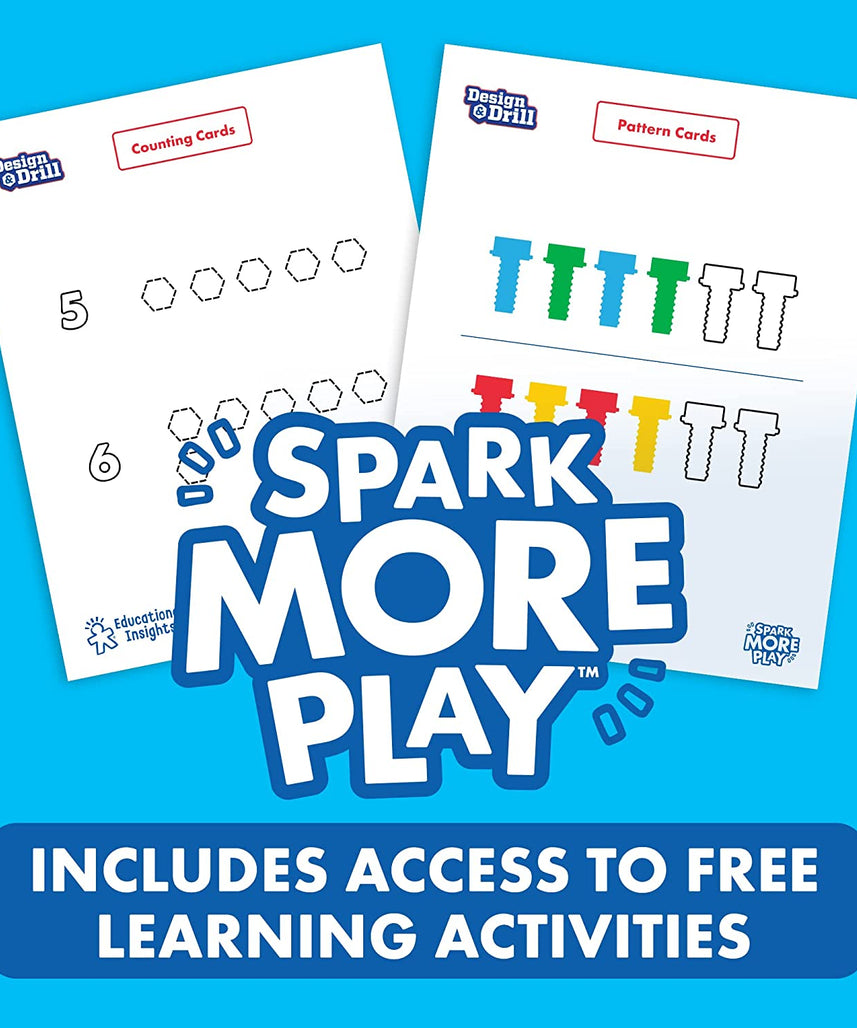 ورشة عمل تصميم وتروس الحفر من Learning Resources، لعبة بناء STEM مع مثقاب كهربائي، وتروس، ومسامير، ولوحة أنشطة، تُنمي المهارات الحركية الدقيقة والمفاهيم الهندسية المبكرة، للأعمار من 3 سنوات فما فوق