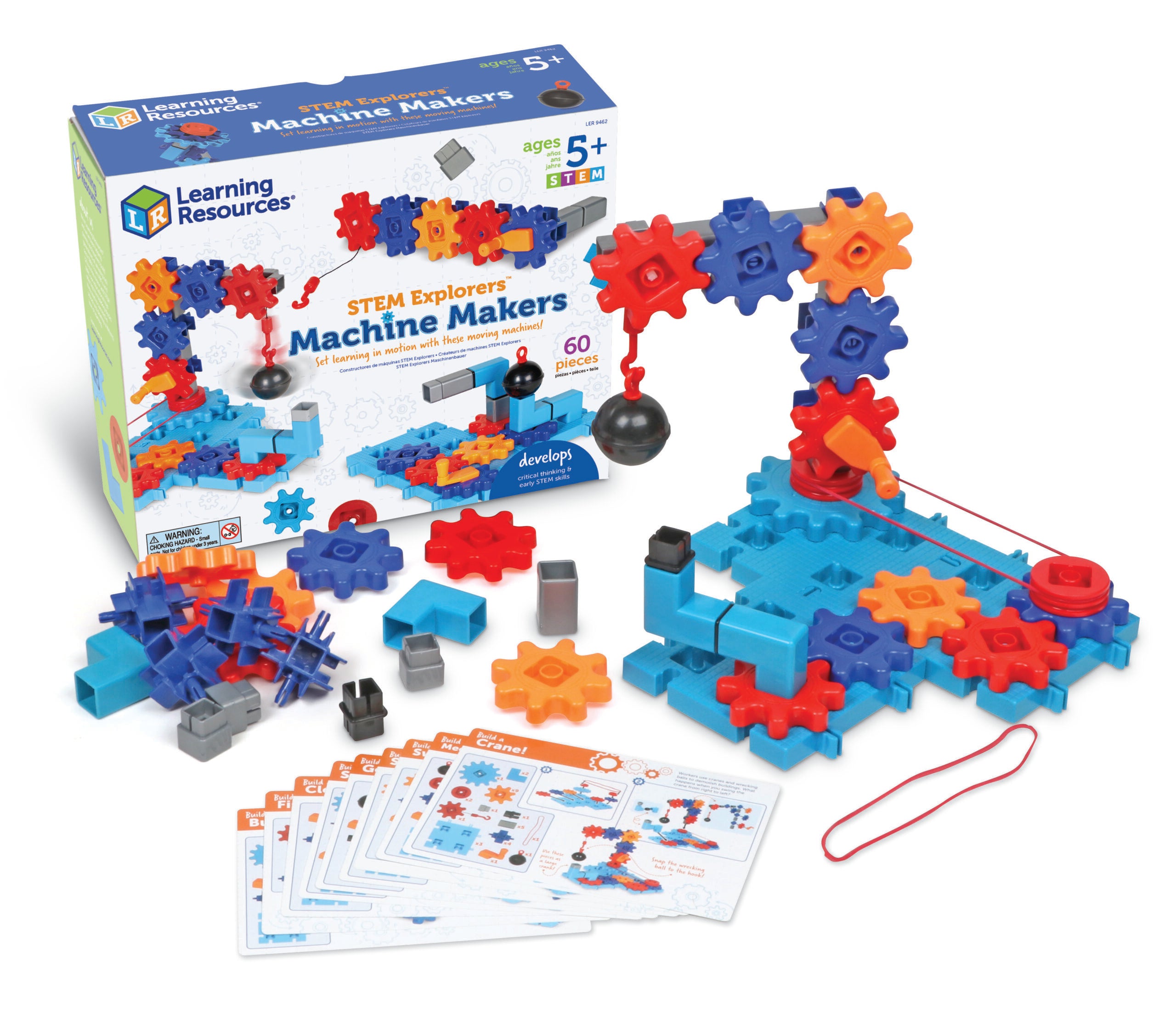 مجموعة بناء STEM Explorers Machine Makers من Learning Resources، مكونة من 50 قطعة للأطفال، ألعاب هندسية، اصنع آلاتك الخاصة، للأعمار من 5 سنوات فما فوق، تتضمن بطاقات أنشطة